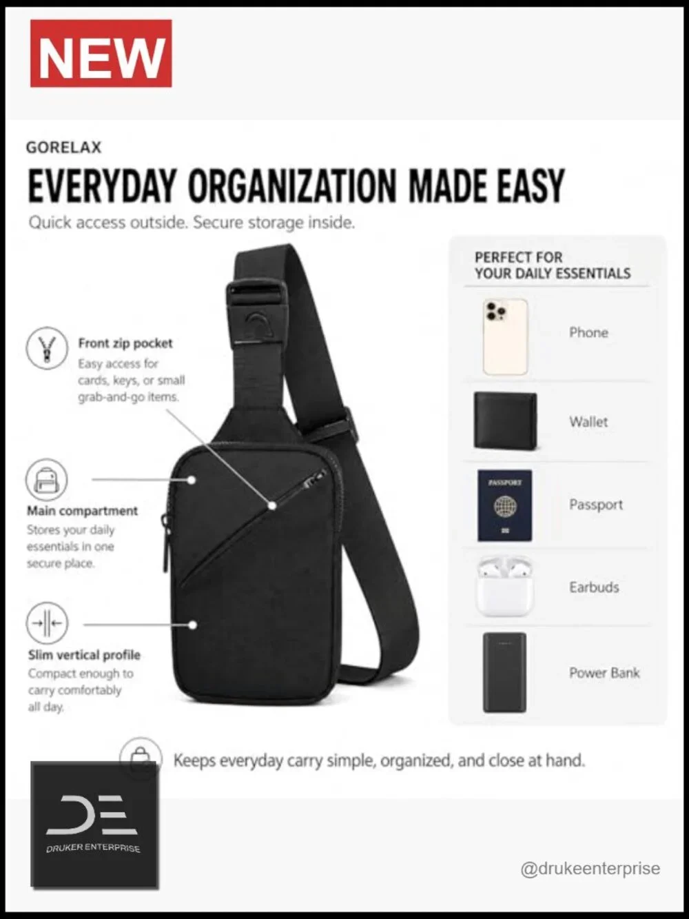 Ultra Compact Mini Sling Bag Water Resistant EDC Crossbody for Travel Running